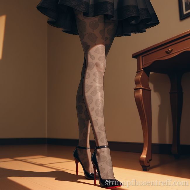 Schwarze Rock, Herzstrümpfe, High-Heels in warmem Licht